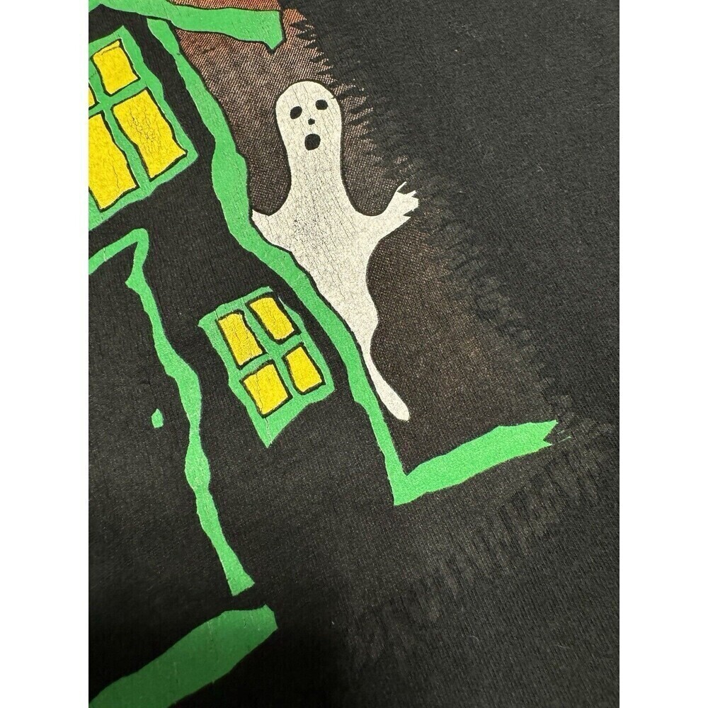 Vintage Y2K 90s Haunted House Ghost Halloween T Shirt Size M Black Single Stitch - Picture 8 of 11